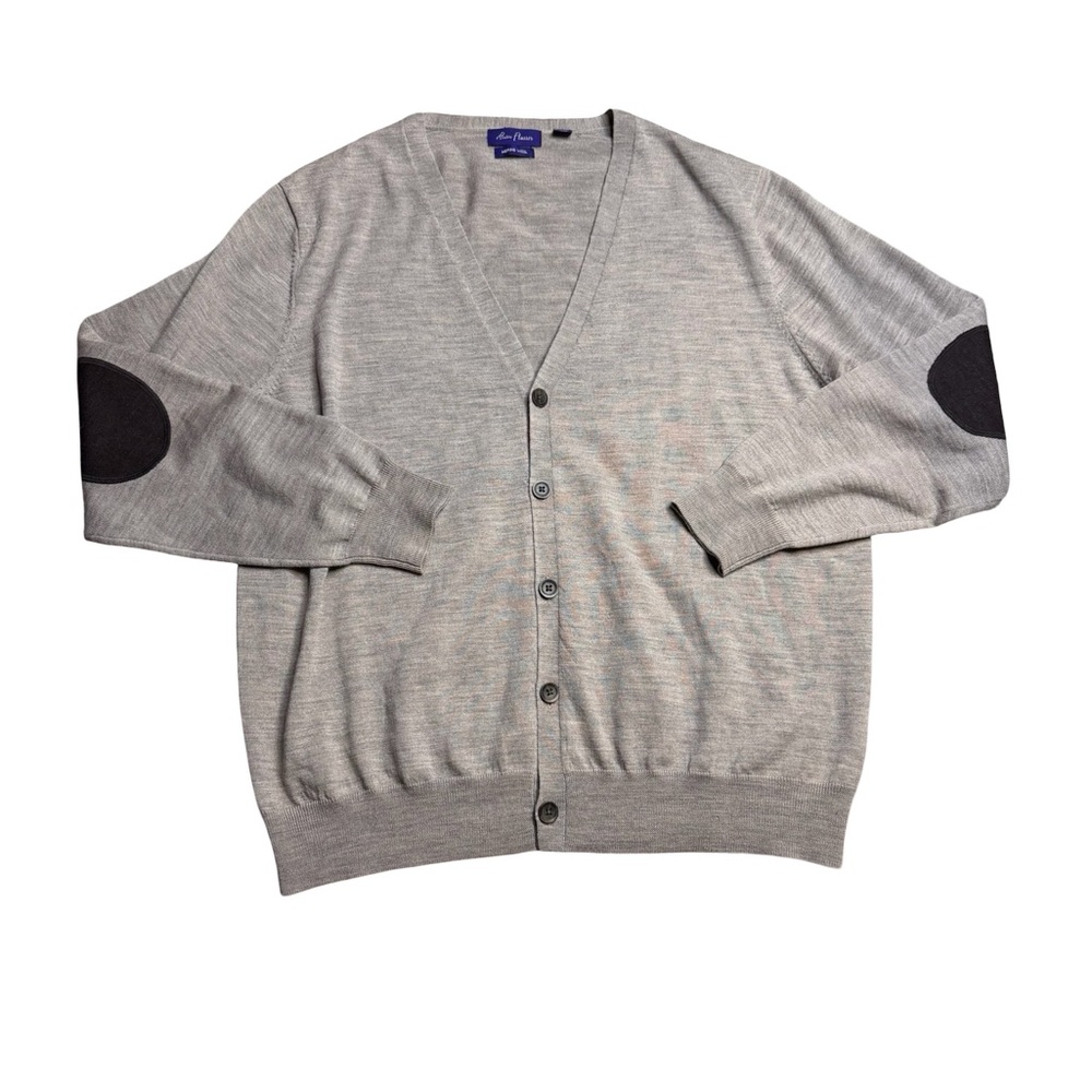 ✨🩶 Alan Flusser Merino Wool Grandpa-Core Elbow Patch Cardigan Sweater XL 🩶✨